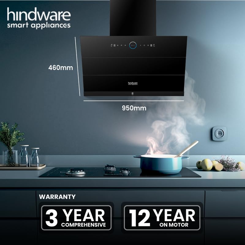 Image of Hindware Smart Appliances Skyla Neo BLDC 90 Blk | 1500 CMH | Auto Clean Chimney | Slant | Filterless | Motion Sensor | Automatic Louvre Opening | 12 Yrs Warranty on Motor & 3 Yrs on Product By Brand