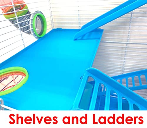 2 Levels Habitat Hamster Home Rodent Gerbil Mouse Mice Rat Wire Cage with Complete Set of Accessories (18" L x 12" W x 15" H, Blue) by Mcage - Image 3