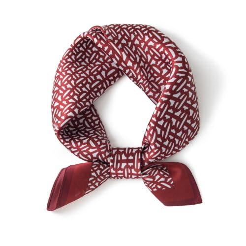 Taseson 100% Mulberry Silk Scarf for Women 21' Small Square Silk Neck Scarf Lightweight Neckerchief Purse Hair Head Burgundy Monogram Letter Gift Packed