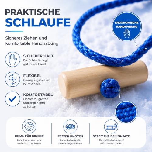 Foto von Schlittenseil blau Seil Zugseil 1,50 mtr - 150 cm Schlaufe Griff Kordel Leine Zugleine für Schlitten & Bonb & Rodeln im Winter, Kinder