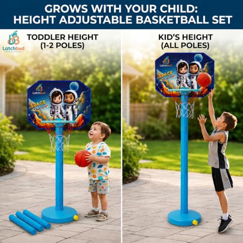 Image of Basketball Set for Kids | Space Theme Adjustable Stand with Ball