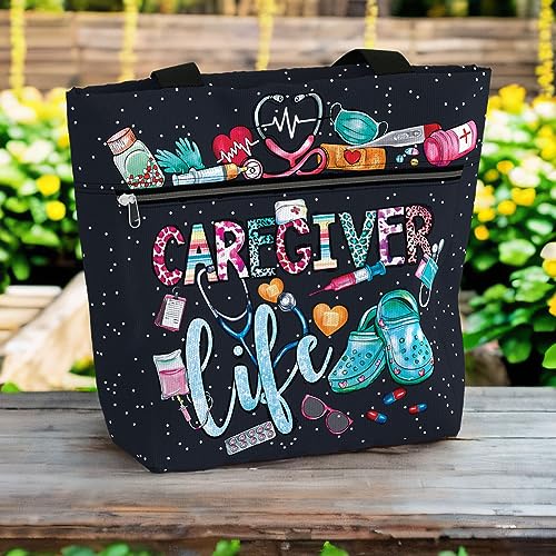 Image of 84hoods Large Waterproof Tote Bag with Pockets and Zipper for Work. Gift for Nurse. Shoulder Bag for Women.