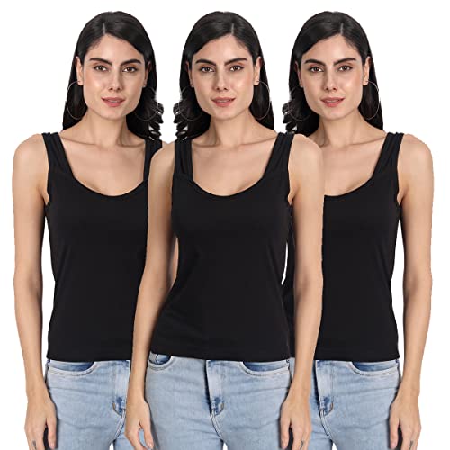Image of Aimly Women's Regular Fit Sleeveless Cotton Camisole Slip Spaghetti | Combo Pack of 3