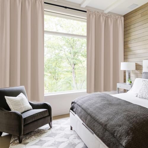 DWCN Blackout Curtains for Living Room Thermal Insulated, Energy Saving & Noise Reducing Bedroom Curtains, Camel, W 52x L 45 Inch, Set of 2 Rod Pocket Curtain Panels by DWCN - Used condition - Image 2