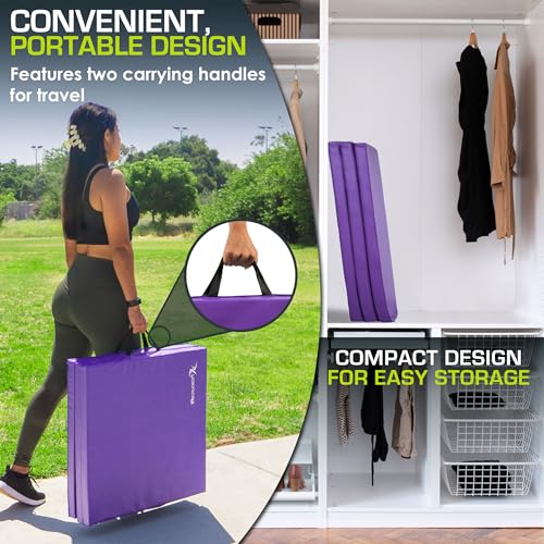 Image of ProsourceFit Tri-Fold Folding Thick Exercise Mat 6'x2' with Carrying Handles for MMA, Gymnastics, Stretching, Core Workouts