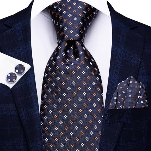 Image of Hi-Tie Men 63inches Tie Set Extra Long Necktie Paisley Tie Pocket Suqare Cufflinks Big and Tall Men Tie