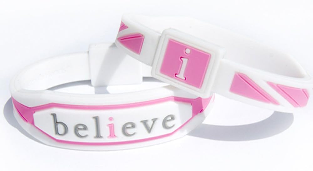 Believe Bracelet Silicone White & Pink (Medium 7.5 Inches)