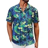 QC-FDC Camisa De Manga Corta con Botones para Hombre,Camisa con Estampado Hawaiano,Perfecta para Vacaciones En La Playa...
