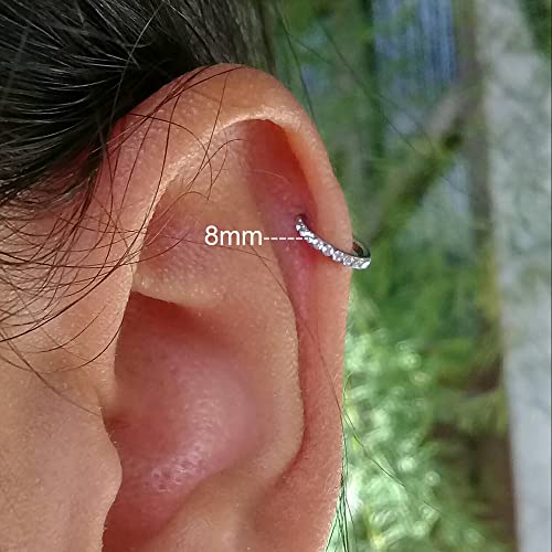 Fine4U Helix, Daith, Rook Piercing Jewelry 16G 8Mm, Astm F136 Titanium Cartilage Earrings Hoops For Women & Men, Body Implant Grade Nose Rings, Hypoallergenic Hinged Clicker #TOP4