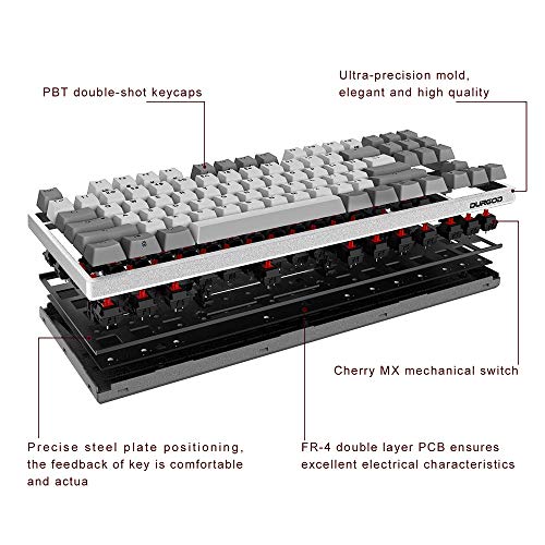 DURGOD Gaming Mechanical Keyboard with Cherry MX Silent Red Switches - 104 Key - Double Shot PBT - NKRO - USB Type C - for Gamer/Typist(White,ANSI/US)