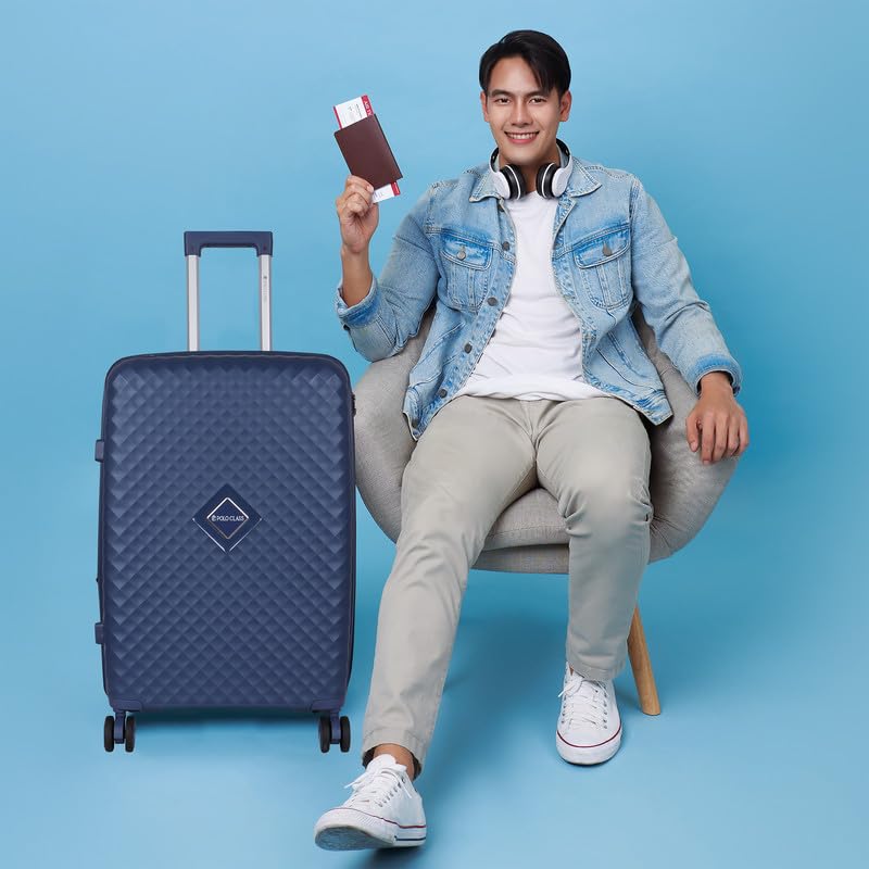 Image of Polo Class Trolley Bag 24 INCH with Vanity Trolley Bag | Polypropylene Material with 360-Degree Rotating Wheels | Number Lock & Securitec Zipper -Blue