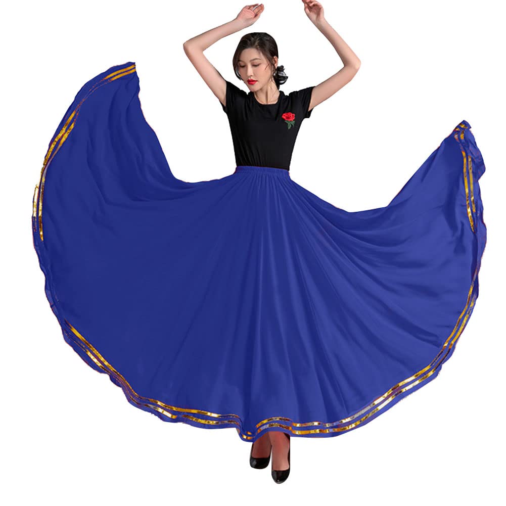 GUOCU Mujer Alinear Falda Brillante de Enagua Larga Cuadrado de Gasa con Columpio Grande Bailarina Maxi Ballet Bailarina Flamenca Falda de Rendimiento de Tribal Ropa Practicar