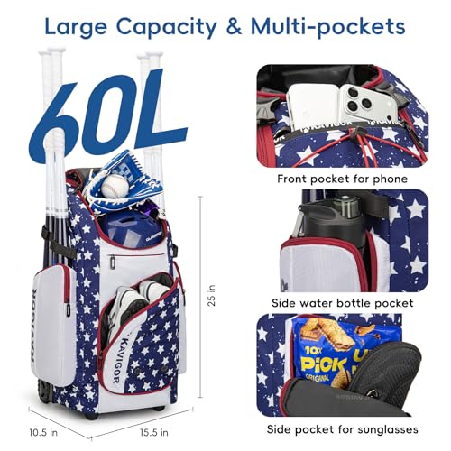 KAVIGOR 60L Rolling Baseball Bag