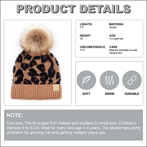 Funky Junque Girl's Warm Knit Pom Beanie Hat: Allover Leopard - Latte #TOP1