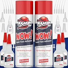 Kraken Bond Wow! CA Glue Set 4x1.75 oz + Activator Spray 2x6.75 oz Super Fast Cyanoacrylate Adhesive Kit for Wood, Plastic, Ceramic, Craft -DIY Repair 4X Ext. Bottles & 10X Nozzles Inc. 2 Pack