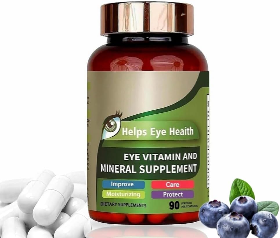 Suplemento de Vitaminas e Minerais para os Olhos com Luteína, Alivia o Cansaço Ocular, Suplemento de Vitaminas para Olhos Secos, Vitaminas C/E e Zeaxantina, 90 Cápsulas