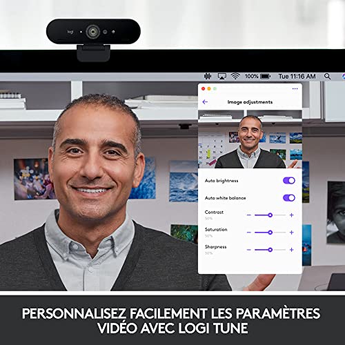 Logitech Brio Ultra 4k HD Pro Webcam, Streaming Rapide 1080p/60ips, Champs de Vision Réglable, Zoom X5, Compatible avec Skype, WebEx, Cisco Jabber, Zoom, Windows Hello, PC/Mac/Portable/Chrome