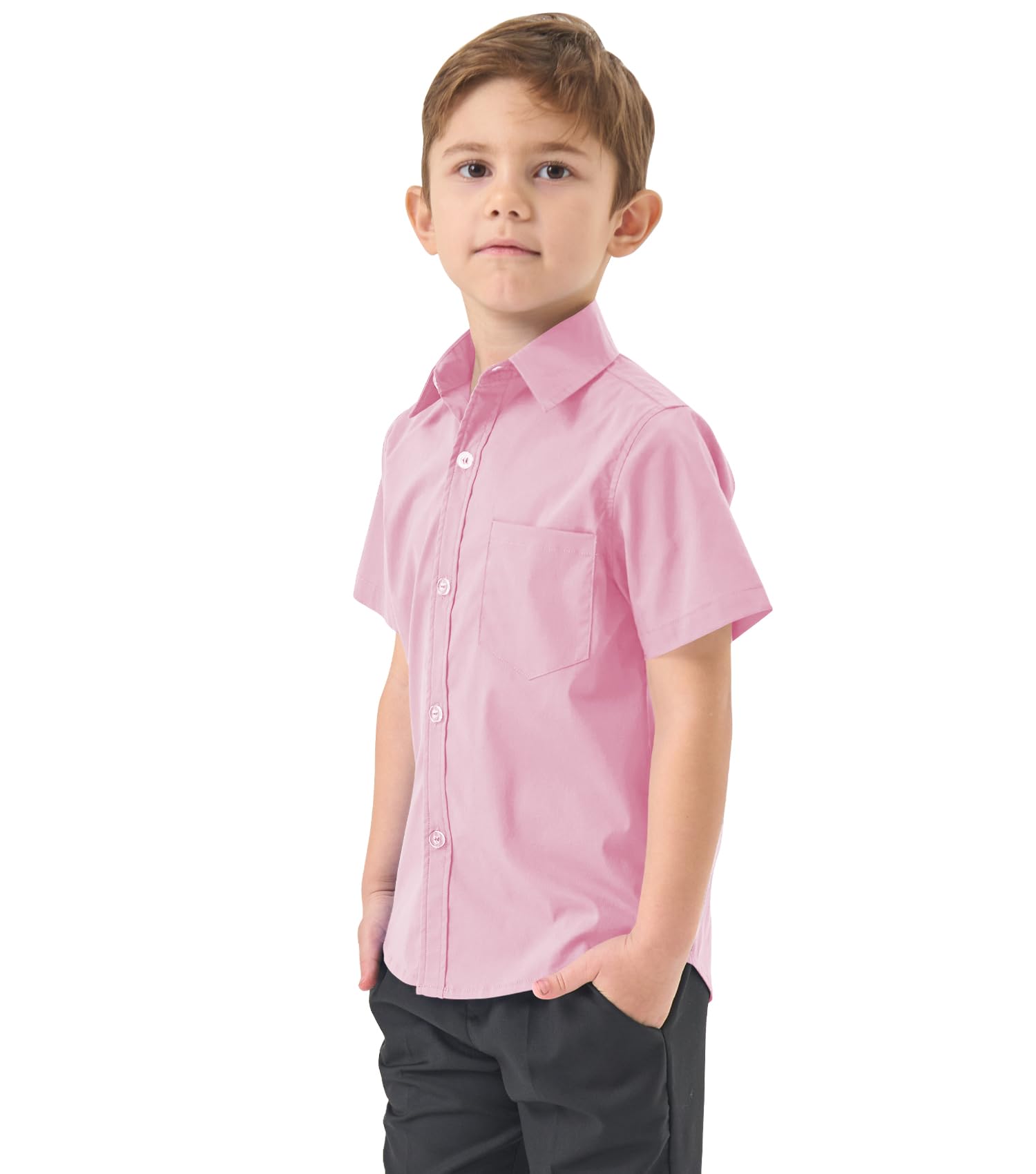 Idtswch Jungen Kurzarmhemd aus Oxford-Stoff Klassisches Schulhemd mit Brusttasche (Alter 2-16 Jahre)