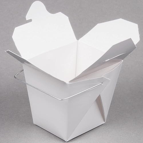 QQOUTLET Caja para llevar de papel asiático chino blanco con mango de alambre, resistente a fugas y grasa, apilable para llevar cajas (25, 32 onzas)