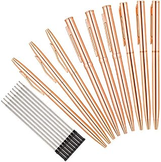 Whaline 9Pcs Metallic Rose Gold Ballpoint Pen with 9Pcs Refills Retractable Ballpoint Pens Black Ink Nice School Prize Stationery Gift for Business Office Students Back to School Supplies