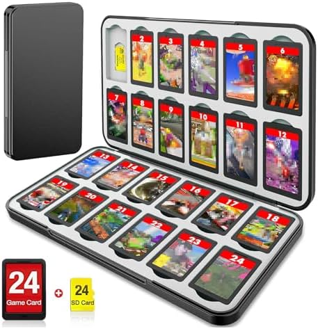 （02:30時点） ゲームカードケース For Switch 専用ソフトカード「シリコン内装」 24枚収納+ 24枚SD メモリーカード収納 PVE製 自由DIYでき 防水・防塵・傷つき防止 薄型 軽量 持ち運び便利なコンパクトソフトケース (自由DIY無地, ブラック)