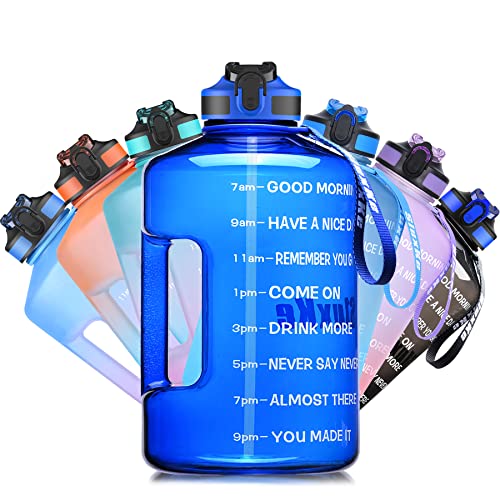 SLUXKE 1 Gallon Water Bottle Portable Water Jug Fitness Sports Daily Water Bottle with Motivational Time Marker,Leak-Proof, Wide