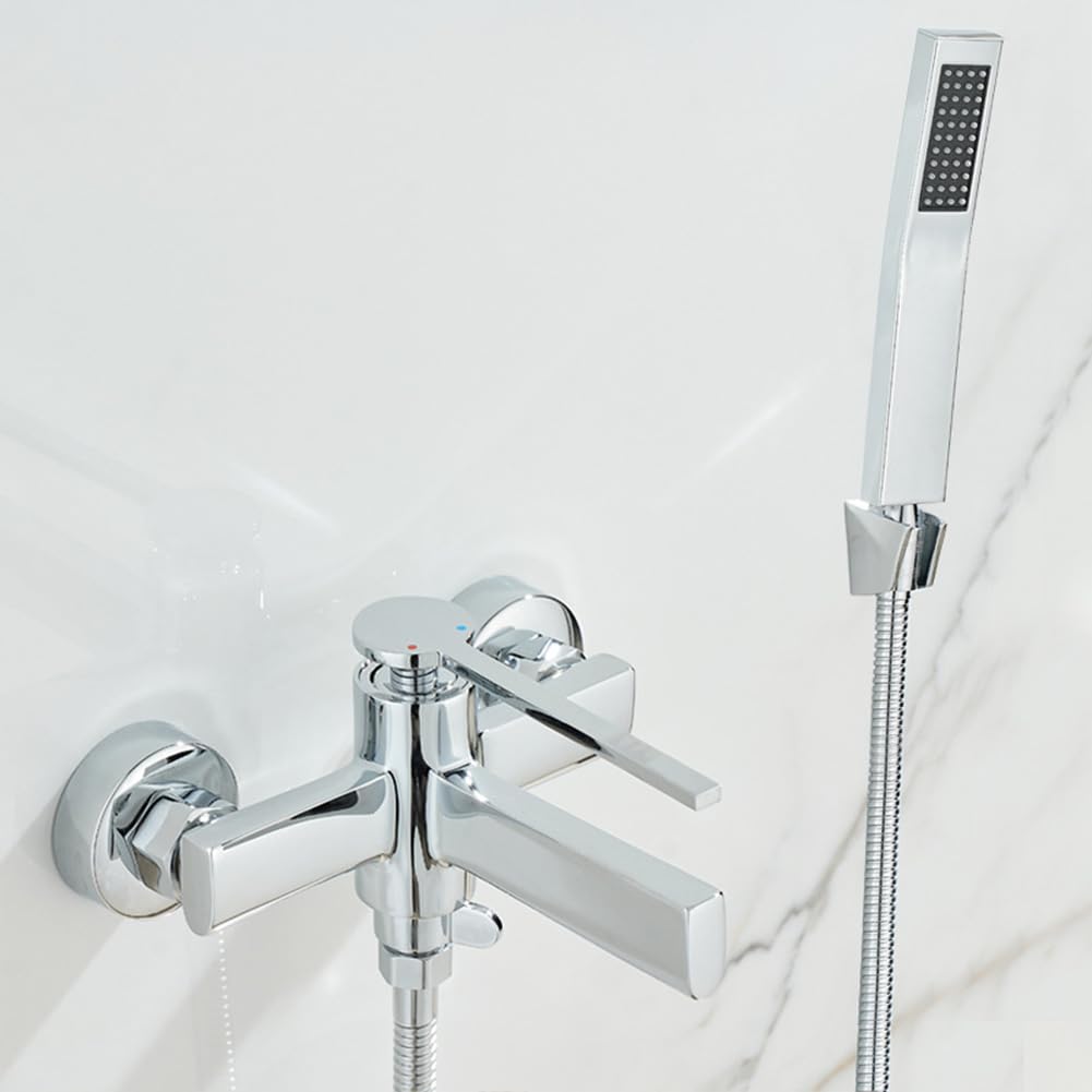 Mitigeur de baignoire mural chromé avec douchette et flexible 1,5m