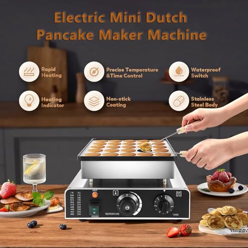 Gofrera y máquina para Hacer Tortitas eléctricas - 850 W, Acero Inoxidable, Placas antiadherentes extraíbles, Temperatura y Temporizador Ajustables.,