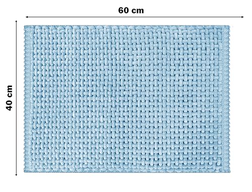 Image of SANMARINO Non Slip Chenille Bath Mat, Extra Soft Bathroom Mat, Super Absorbent Fluffy Bath Mats for Bathroom, Machine-Washable Quick Dry Bath Rug Foot Mat, 16 inchx24 inch, Blue