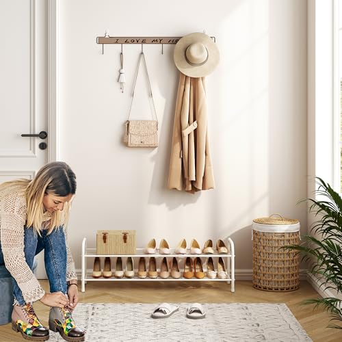 Image of Hoctieon 2 Tier Shoe Rack for Closet, Durable Mesh Style Shoe Rack, Entryway Shoe Shelf, Shoe Storage Organizer for Hallway, Bedroom, Living Room, Wardrobe, White