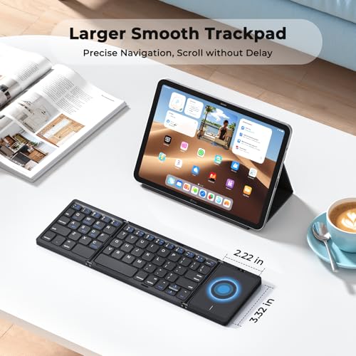 Image of MEETION Foldable Keyboard with Touchpad, Bluetooth Wireless Portable Keyboard, Rechargeable Ultra Slim Pocket Folding Keyboards, Full Size Keys, Travel for iOS Android Windows Laptop PC Tablet, Black