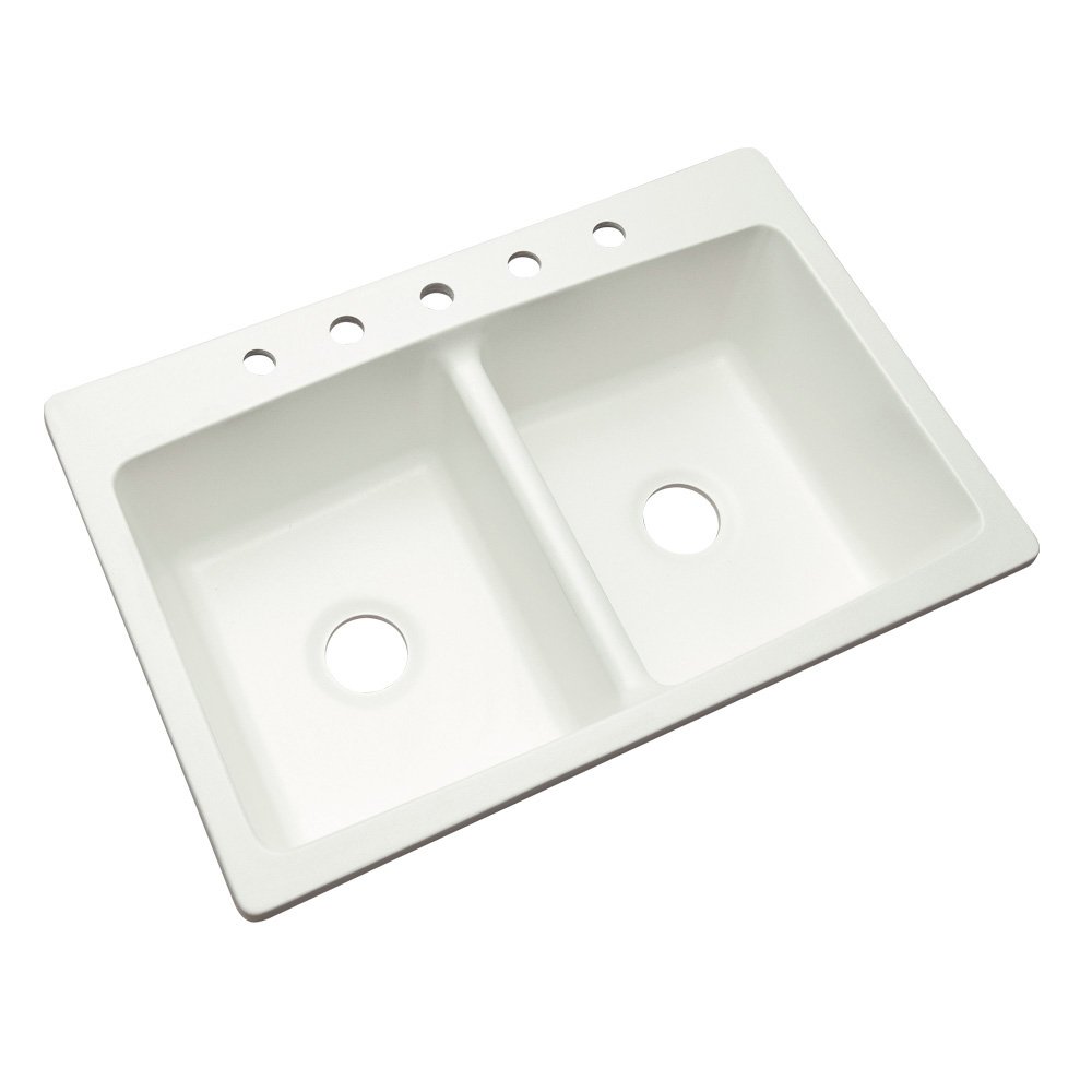 60500NSC Woodbridge Composite Double Bowl Kitchen Sink with Five Holes, 33-Inch, White Natural Stone