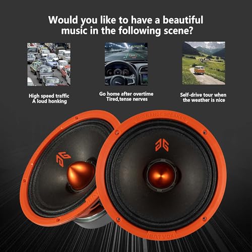 Image of MX80E2 Loudspeaker 8 Inch Midrange 640 Watts 4 Ohms Orange Bullet, Premium Quality Audio Door Speakers for Car or Truck Stereo Sound System, Orange (2 Speakers)