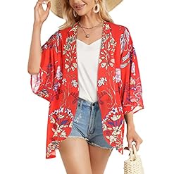 Alternative view of Omoone Women's Short Batwing Sleeve Floral Chiffon Cardigan Kimono Beachwear