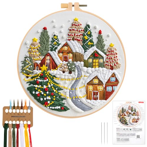JSRQT Kit Ricamo Starter Principianti Embroidery Natale Christmas Artigianale Punto Croce da Ricamare per Adulto Mano Regalo DIY Cucire Accessori Attrezzi Cross Stitch Cucito Pratica Artigianato