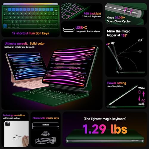 HOU Keyboard Case for iPad Air 11 Inch (M4 2026/M3 2025/M2 2024), Air 5th/4th Gen, 7-Color Backlight - Image 2