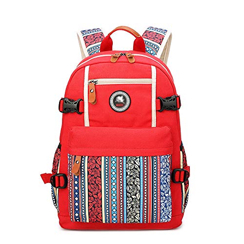 SMILINGGIRL Les Hommes Et Les Femmes Grand Sac à Dos Toile Capacité Sac à Bandoulière Ordinateur Étudiant Sac De Voyage en Plein Air,Red Cover