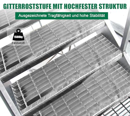 NATOTELA Gitterrost 240x800x25mm Gitterroststufe Verzinkt Trittrost rutschfeste Industrietreppe geeignet für Flucht- Fabrik- Außentreppen Keller Werkstatt Industriegebiet Garten Bauernhof