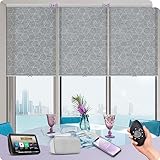 Graywind Motorized Solar Shades Light Filtering Mesh Shade Compatible with Alexa Google Remote Control Window Blinds with Valance for Smart Home Office Business, Custom Size (Solar - 1% Geometry Grey)