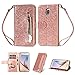 Produktbild Artfeel Reißverschluss Brieftasche Hülle für Samsung Galaxy J5 2017/J530, Bling Glitzer Leder Handyhülle mit Kartenhalter,Flip Magnetverschluss Stand Schutzhülle mit Tasche und Handschlaufe-Roségold
