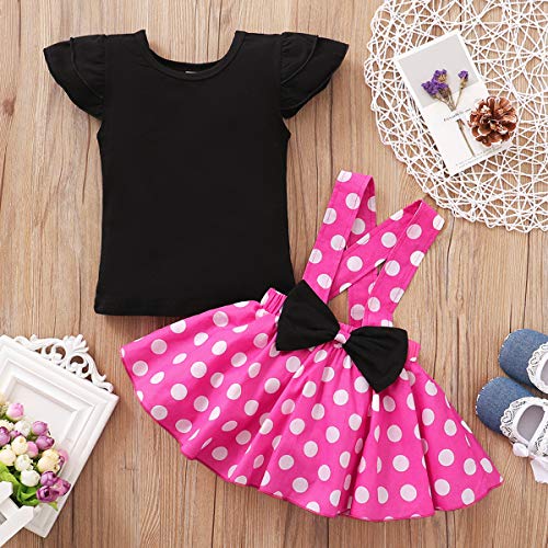 Baby Girls Skirts Set Ruffle Cloth +Polka Dot Overall Dress Bow Polka Dot Skirt Set (Pink Short, 4-5 T) #TOP1