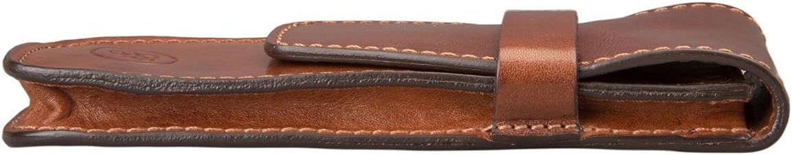 Maxwell Scott - Personalized Luxury Leather Fountain Pen Case/Holder for up to 3 Pens - The Pienza - Chestnut Tan