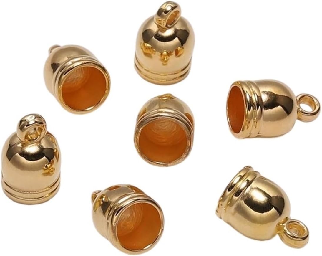 Fold Over Cord Ends 600pcs End Tips Tassel Caps Leather Cord Crimps Beads Fastener for Jewelry Making(Gold,10mm)