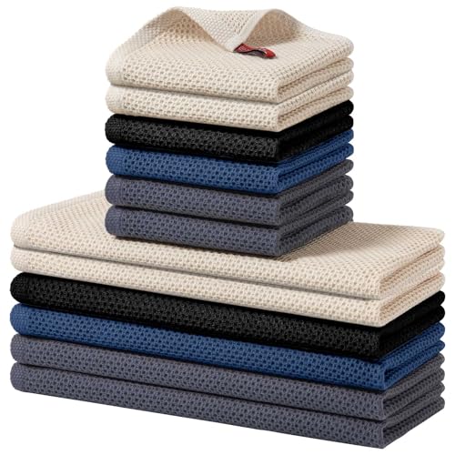 Homaxy 12 Pack 100% Cotton Kitchen Towels and Dishcloths Set, Multicolor