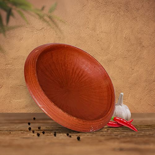 Image of Kichera 9.5 Inch Clay Tawa /Frying Pan /Appam /Pathiri Chatti for Cooking & Serving (Red)