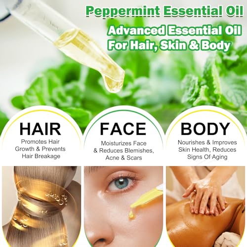 Pfefferminzöl 60ml, Minzöl Pfefferminzöl Ätherisches Öl, 100% reines, natürliches, kaltgepresstes Peppermint Oil für Haarpflege, Massage, Hautpflege, Kopfschmerzlinderung, Frisch & Belebend