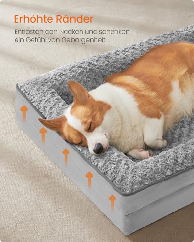 Feandrea Orthopädisches Hundebett für mittelgroße Hunde, wasserdichtes Hundesofa mit abnehmbarem Plüsch-Bezug, 91 x 68 x 16 cm, Taubengrau PGW252G01