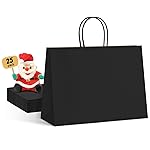 METRONIC 25 Pack Large Black Paper Gift Bags 16X6X12 Inches, Shopping Kraft Paper Bag with Handles, Small Business, Boutique, Gift Wrap, Bulk