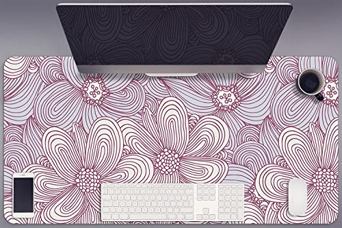 Sous-main de bureau gaming 90x45cm fleurs doodle tapis vinyle decormat
