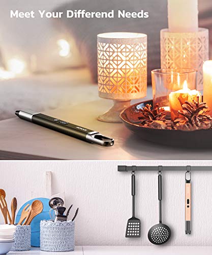 RONXS Lighter, Candle Lighter Electric Arc Lighter Rechargeable Lighter with Battery Indicator Flameless Windproof(Black&champange 2Pcs) - Thumbnail 2